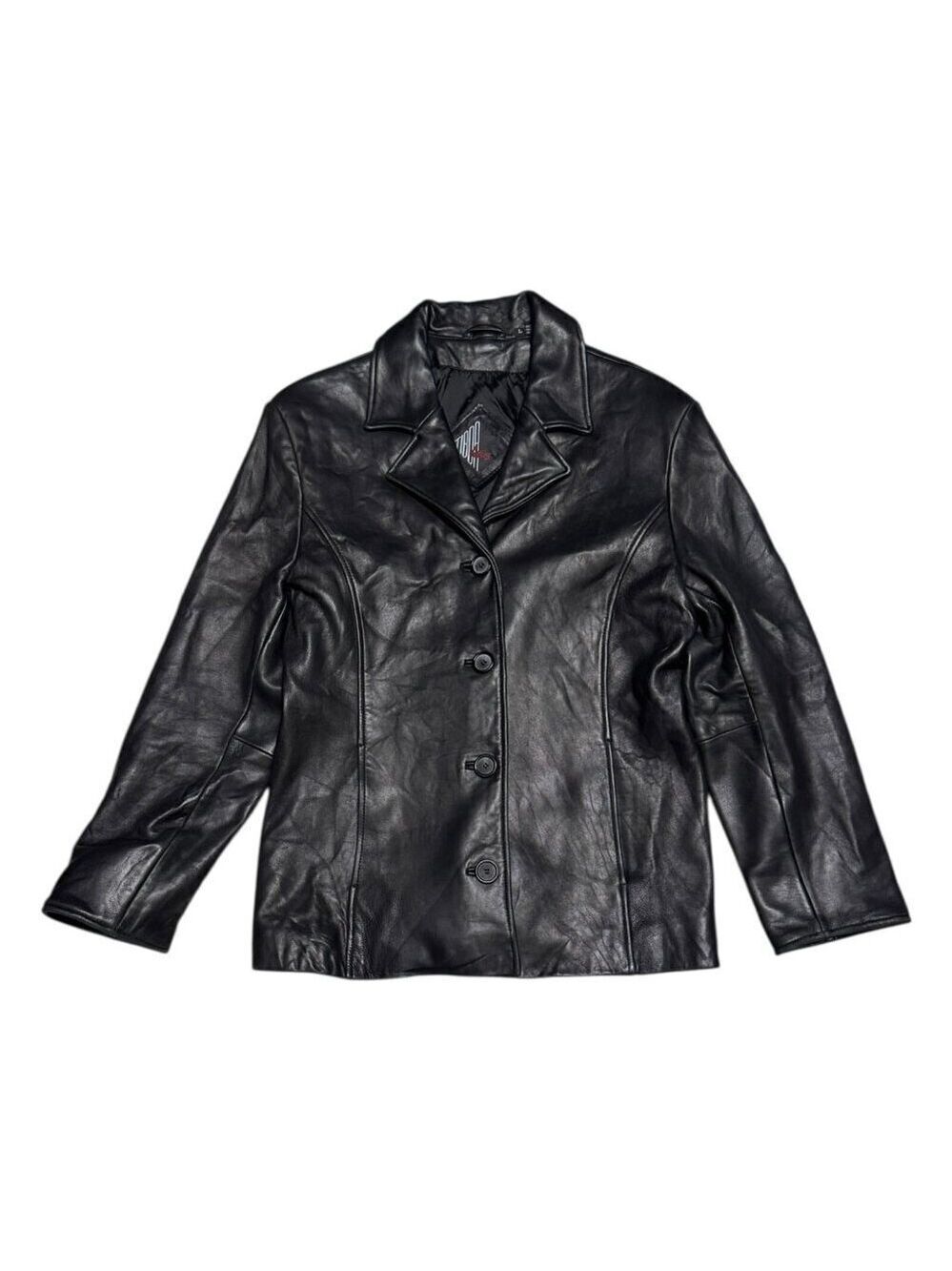 TIBOR LEATHER Black Luxury Designer Casual Vintage Y2K Jacket Womens Large